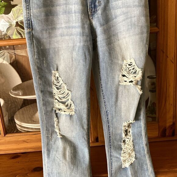 Guess Distressed Light Wash Rose Button Front Skinny Overalls Women’s 25 EUC - Picture 4 of 14